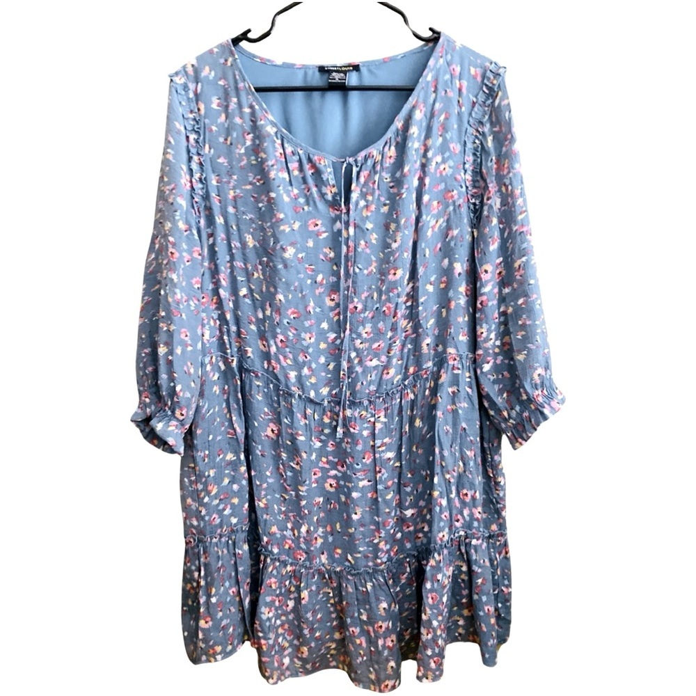 Robert Louis Peasant Dress XL Blue Floral Tiered Lined